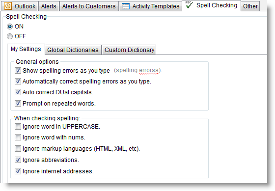 Configure Spell Checking