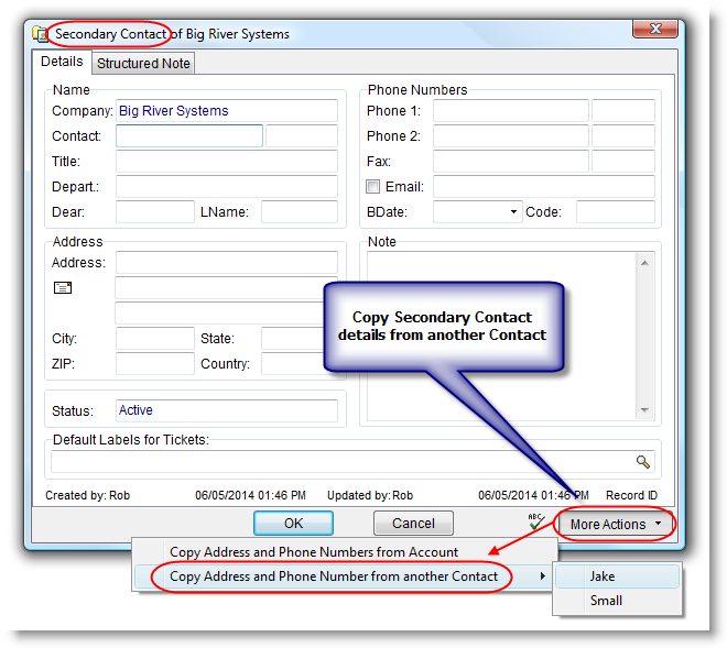 Copy details from another Contact