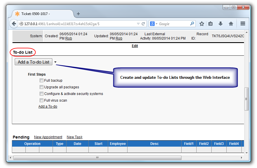 Web Interface To-dos